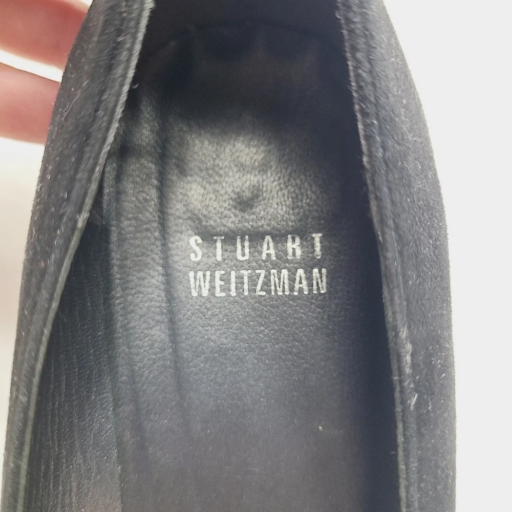 STUART WEITZMAN black suede with fabric accent wedge pumps - Picture 8 of 8